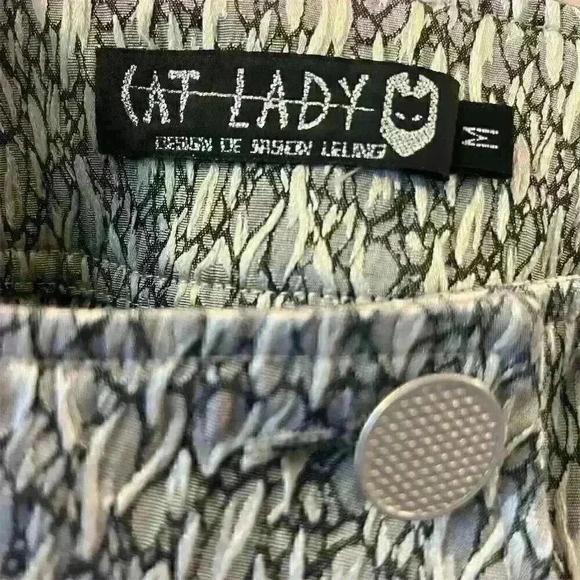 Cat Lady Brand Women's Black Tweed Pencil Skirt M Geometric Knee Length - Picture 3 of 7